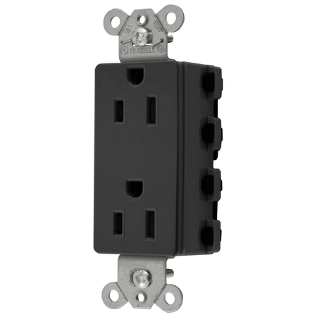 HUBBELL WIRING DEVICE-KELLEMS Straight Blade Devices, Receptacles, Style Line Decorator Duplex, SNAPConnect, 15A 125V, 2-Pole 3-Wire Grounding, 5- 15R, Nylon, Black, USA. SNAP2152BKNA